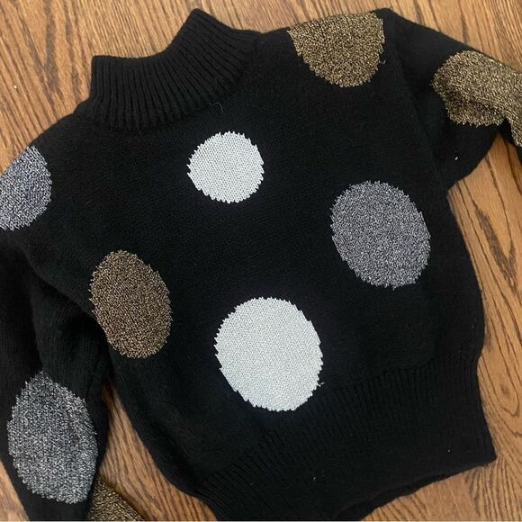 Vintage 1980s metallic polka dot cropped turtleneck sweater Liz Claiborne S - Picture 3 of 4